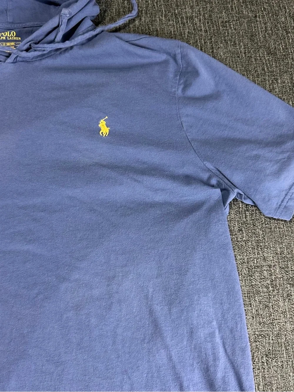 Polo Ralph Lauren Mens Blue Short Sleeve Hoodie Cotton Pullover Size Large